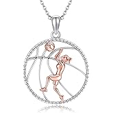 HUKKUN Basketball Necklace 925 Sterling Silver Sport Necklace Jewelry Gifts for Basketball Lover Player
