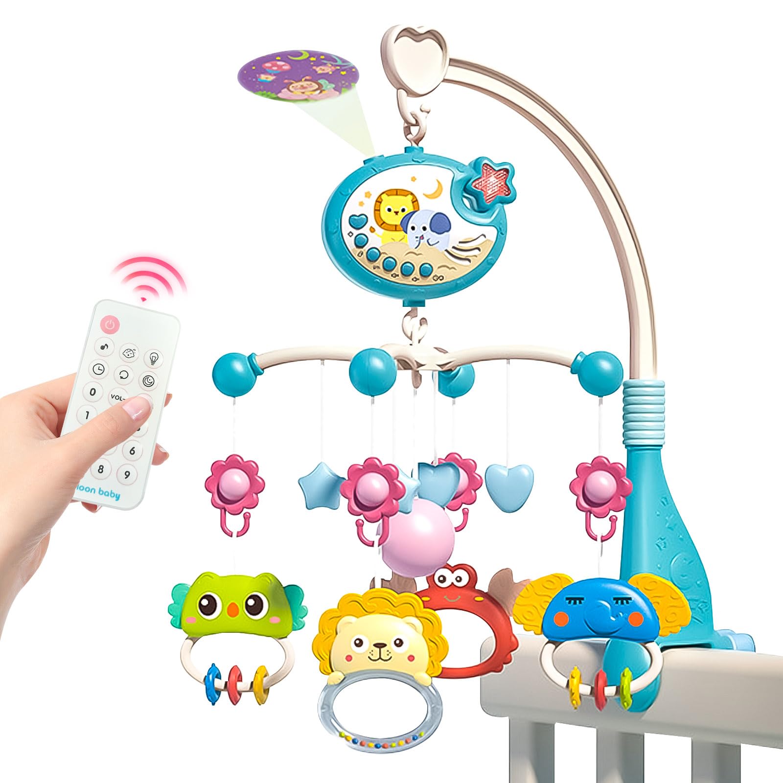 FYKERO Baby Cot Mobile Toys- Baby Crib Newborn Toys with Music and Star Projection, Timing Function, Spin, Baby Accessories with Remote Control, Star