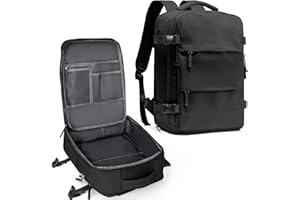 coowoz Travel Backpack For Women Men,Carry On Backpack,Hiking Backpack Waterproof Outdoor Sports Rucksack Casual Daypack Travel Essentials(Black) 25L