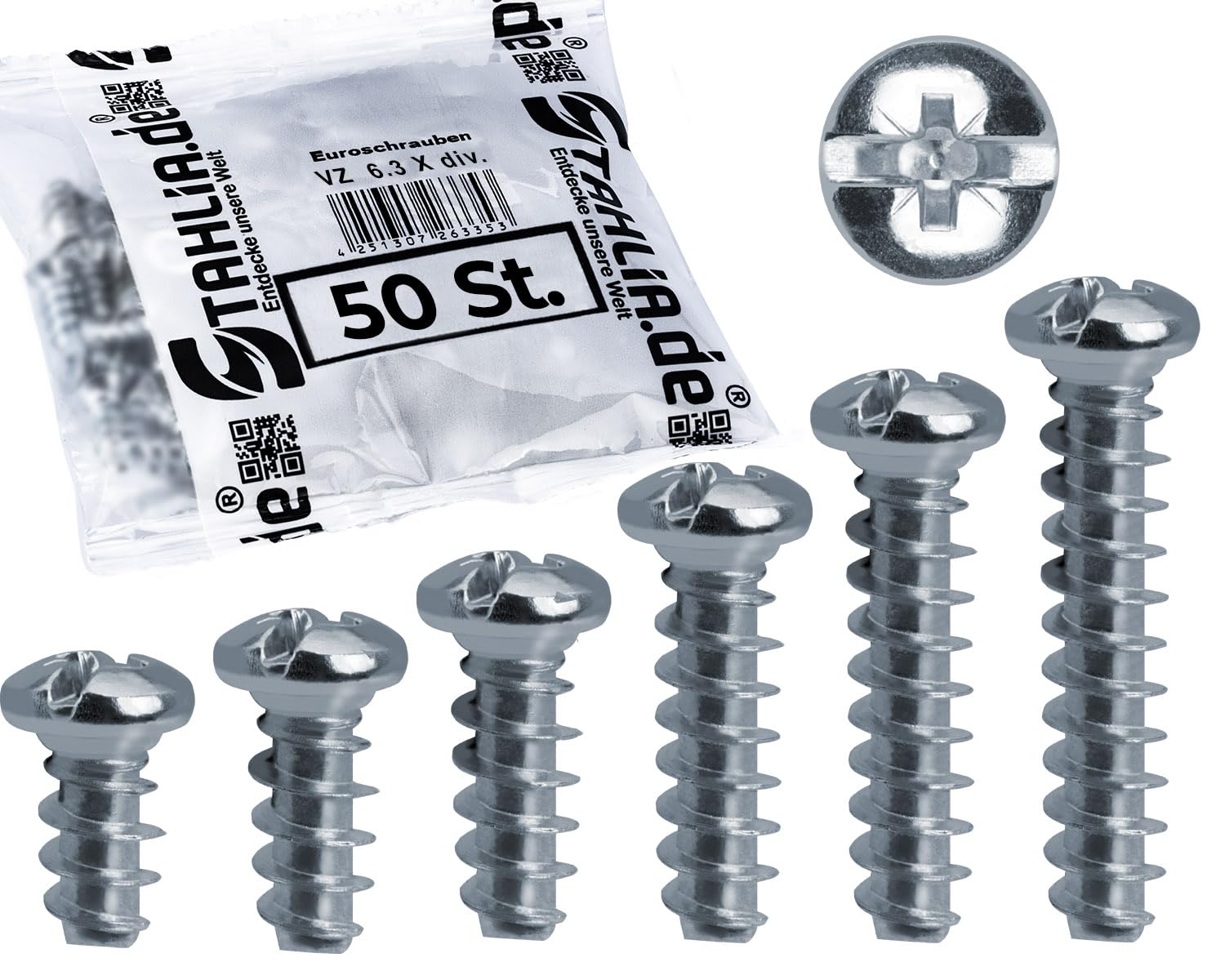 Stahlia 50 Pack 6.3 x 20 mm Furniture Screws, Special Screw Lens Head, Galvanized, Full Thread, for Furniture Hinges & Cabinet Assembly