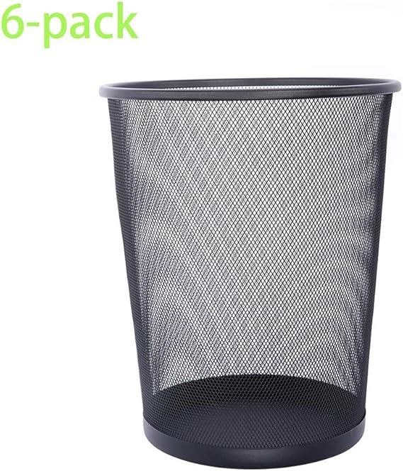 H&RB Mesh Round Wastebasket, Office Trash Can,6Pack,Black,Medium