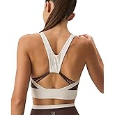 BERLOOK Womens Contrast U Neck High Support Padded Criss Cross Back Workout Sports Bras Crop Tank Top