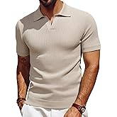 Les umes Mens Short Sleeve Polo Shirts Waffle Knit Casual Shirt Slim Fit Summer Golf Outdoor Shirts