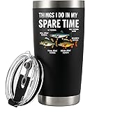 Panvola Things I Do In My Spare Time Fishing Gifts Fisherman Dad Grandpa Husband Brother Father' Day Vacuum Insulated Stainless Steel Tumbler With Removable Lid And Straw 20 oz Black