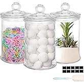 UrSpeedtekLive 3 Pack Glass Apothecary Jars with Lids, 25oz Clear Bathroom Accessories Canisters Storage Organizer, Cotton Ball Holder Containers, Glass Jars for Bathroom, Vanity, Laundry Room