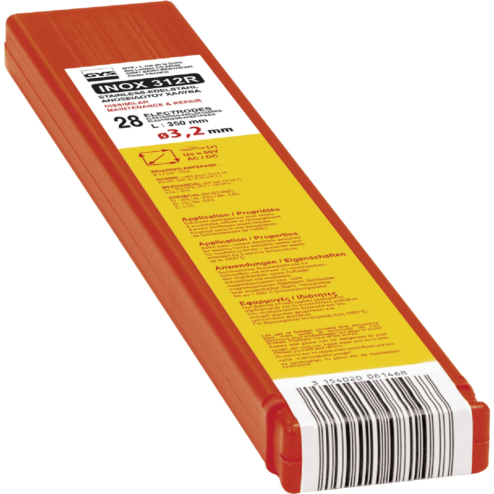 GYS 081468 Stainless Steel 312R Welding Electrode, Ø3.2, 28 Pack