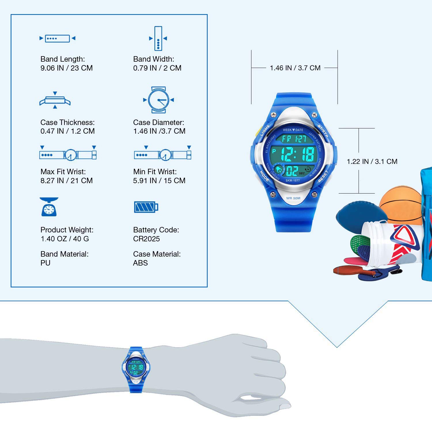 ragazzi orologi digitali, bambini orologio sportivo con allarme, outdoor 50 m impermeabile cronometro orologi da polso con luce LED elettronico per adolescenti ragazzi - blu by Foruner
