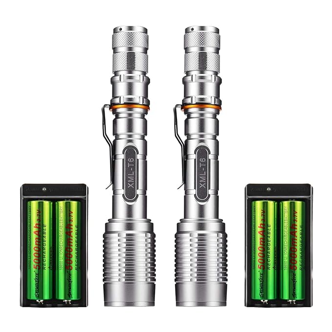 2 Pack High Lumens Led Rechargeable Flashlights 3000 LM Xml T6 Military