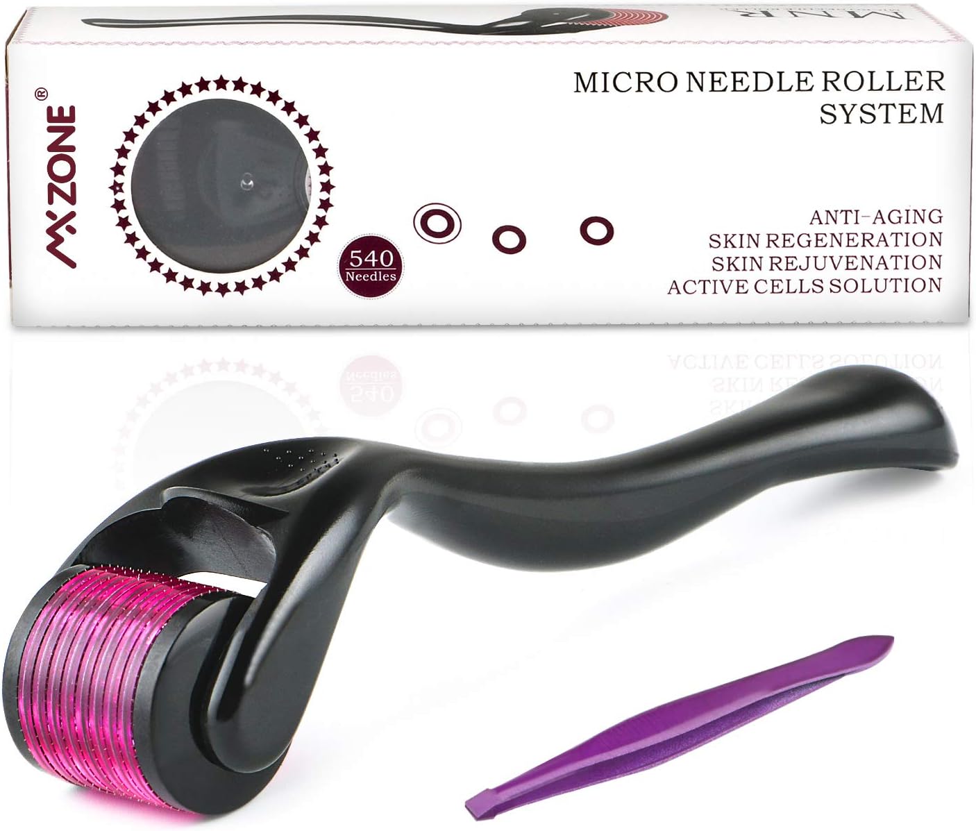 MXZONE Derma Roller 0.25mm, Cosmetic Microneedles Roller for Face, 540 Titanium Micro Needle Facial Roller with Storage Case