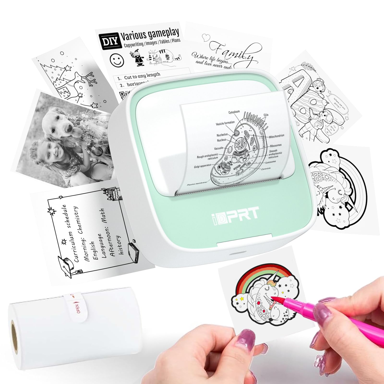 Photo 1 of iDPRT Portable Sticker Maker Machine with 1 Roll Sticker Paper, Mini Printer Efficiently and Quickly, Thermal Printer for Study Notes, Pictures, DIY, Label, Free App with Multiple Templates, Green