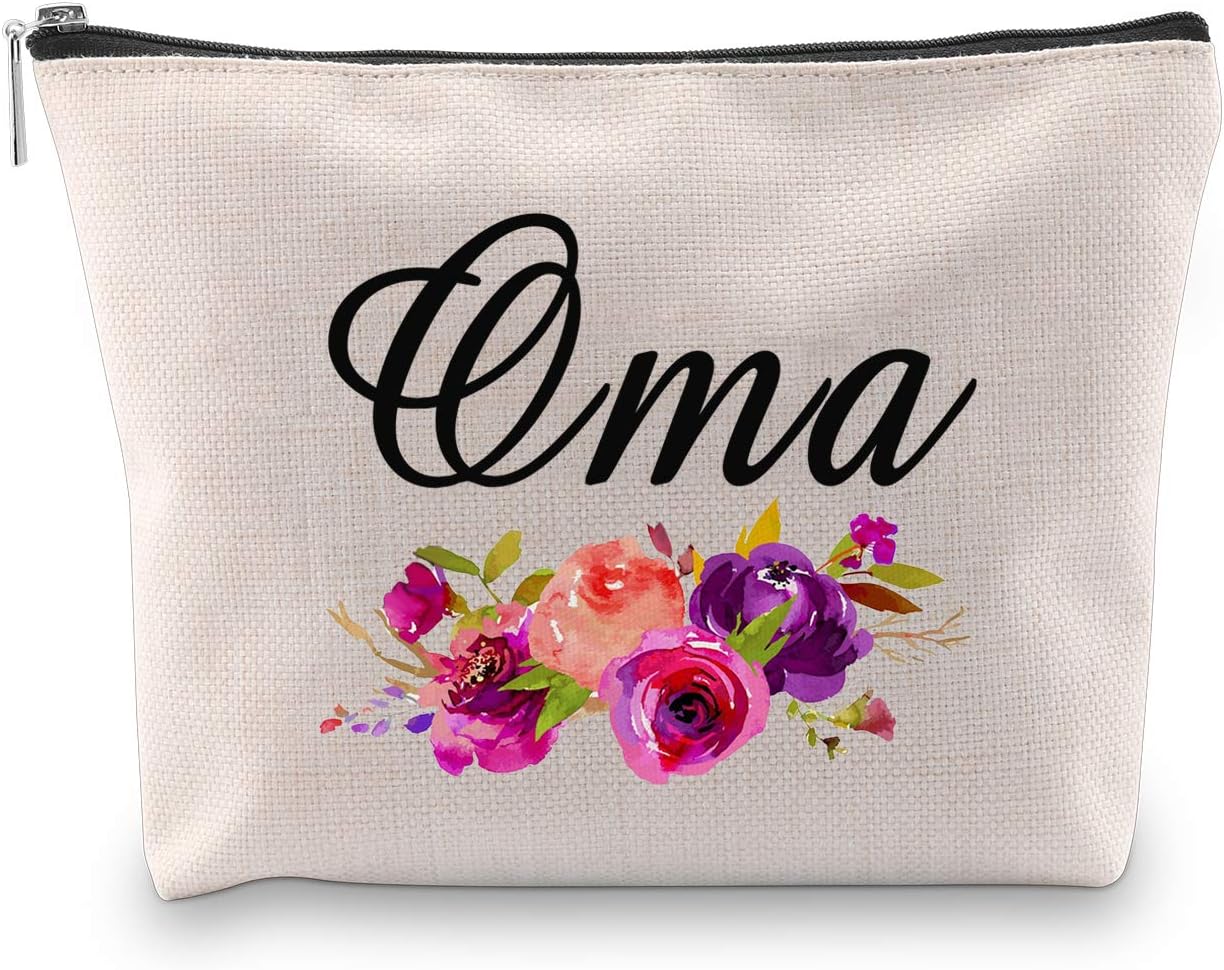 Oma Gift Oma Makeup Bag Travel Toiletry Bag Grandma Birthday Gift Mother's Day Gift for Oma (Oma Bag EU), Beige