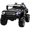 Aosom 53" L 2-Seater 12V Police Car Ride On Truck with Remote Control, Battery Operated Electric Car for Kids with Suspension, MP3 Player, Lights, Music, Horn, Black