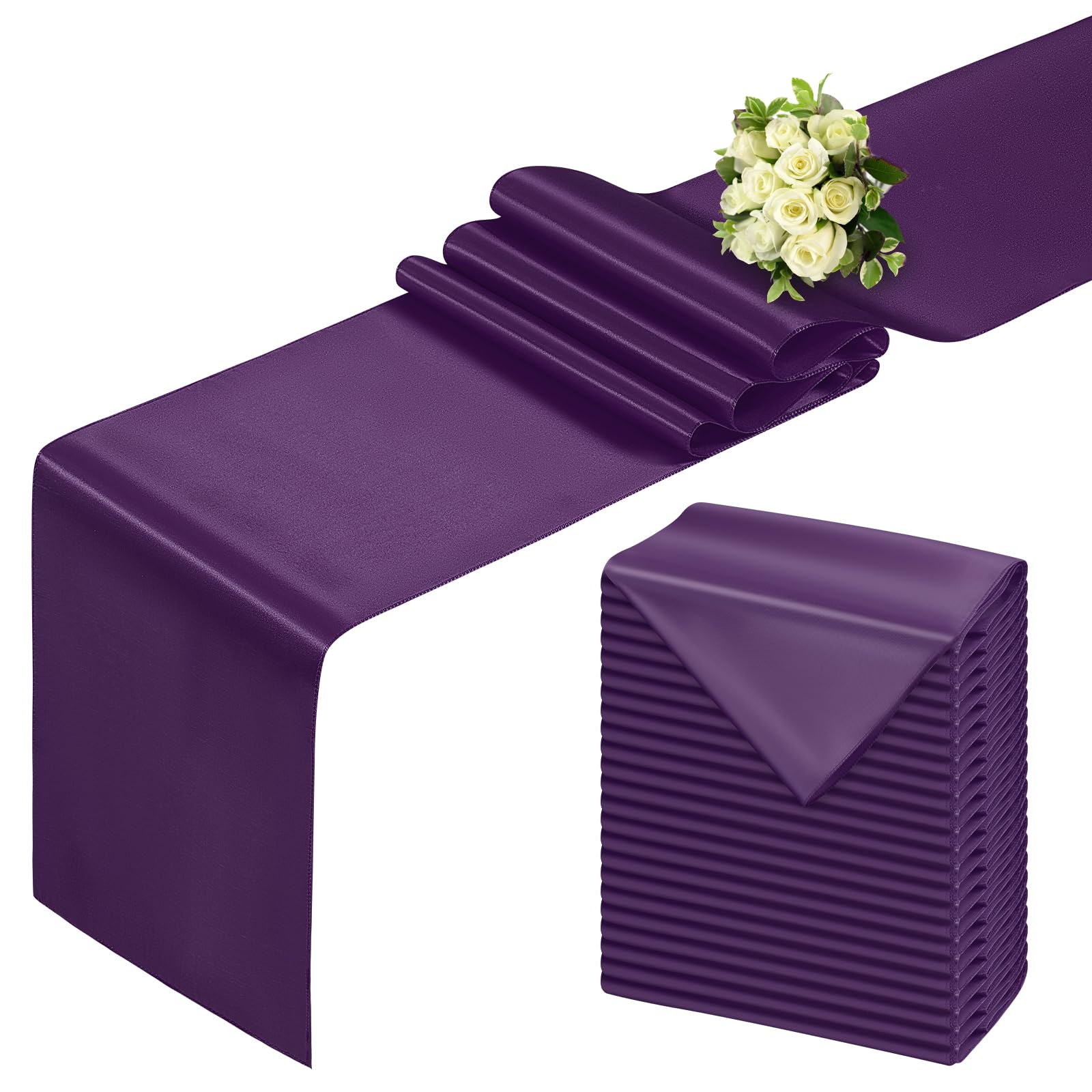 Photo 1 of BDDC Purple Table Runner 12x108 Inch - 24 Pack Satin Table Runners, Smooth Table Runner for Party Wedding Banquets Birthday