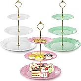 Fasmov 3 Pack 3 Tier Plastic Cupcake Stand, Dessert Plates Cake Fruit Candy Display Tower Reusable Pastry Platter for Wedding Birthday Baby Shower Tea Party Decorations - White Pink Green