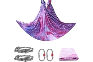 PRIOR FITNESS 5M Aerial Yoga Hammock Yoga Swing Set Premium Nylon Aerial Silk Fabric Yoga Strap Accessory with Carabiner, Daisy Chain for Bodybuilding,Workout, Indoor, Outdoor Rainbow