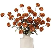DuHouse 6pcs Artificial Flowers Faux Silk Pompon Mum,Silk Small Mini Chrysanthemum Ball with Stems for DIY Wedding Bouquets Centerpieces Vase Home Table Kitchen Decorations(Burnt Orange)