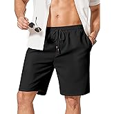 COOFANDY Men's Linen Shorts 9" Casual Summer Beach Shorts Elastic Waist Drawstring Vacation Short with Pockets