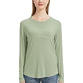 netdraw Women's Lightweight Bamboo Viscose T-Shirt Buttery Soft Curved Hem Long Sleeve Sleep Lounge Pajama Tops