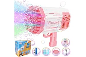 ARTCWK Bubble Machine Bubble Gun 69 Holes with Colorful Lights and Bubble Solution, Bubble Blower Bubble Maker for Kids Toddlers Adults, Birthday Christmas Toy Gift for Boys Girls Age 3 4 5 6 7 8 9 10 -Pink
