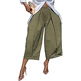 oshoplive Womens High Waisted Wide Leg Cropped Pants Loose Fit Ankle Palazzo Trousers for Women with Pockets Casual