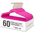 HOUSE DAY Velvet Kids Hangers 60 Pack, Premium Childrens Hangers for Closet, Ultra Thin Cute Hangers Kids Clothes Hanger, Non Slip Kids Felt Hangers 14 Inch, Small Hangers for Kids Clothes, Hot Pink
