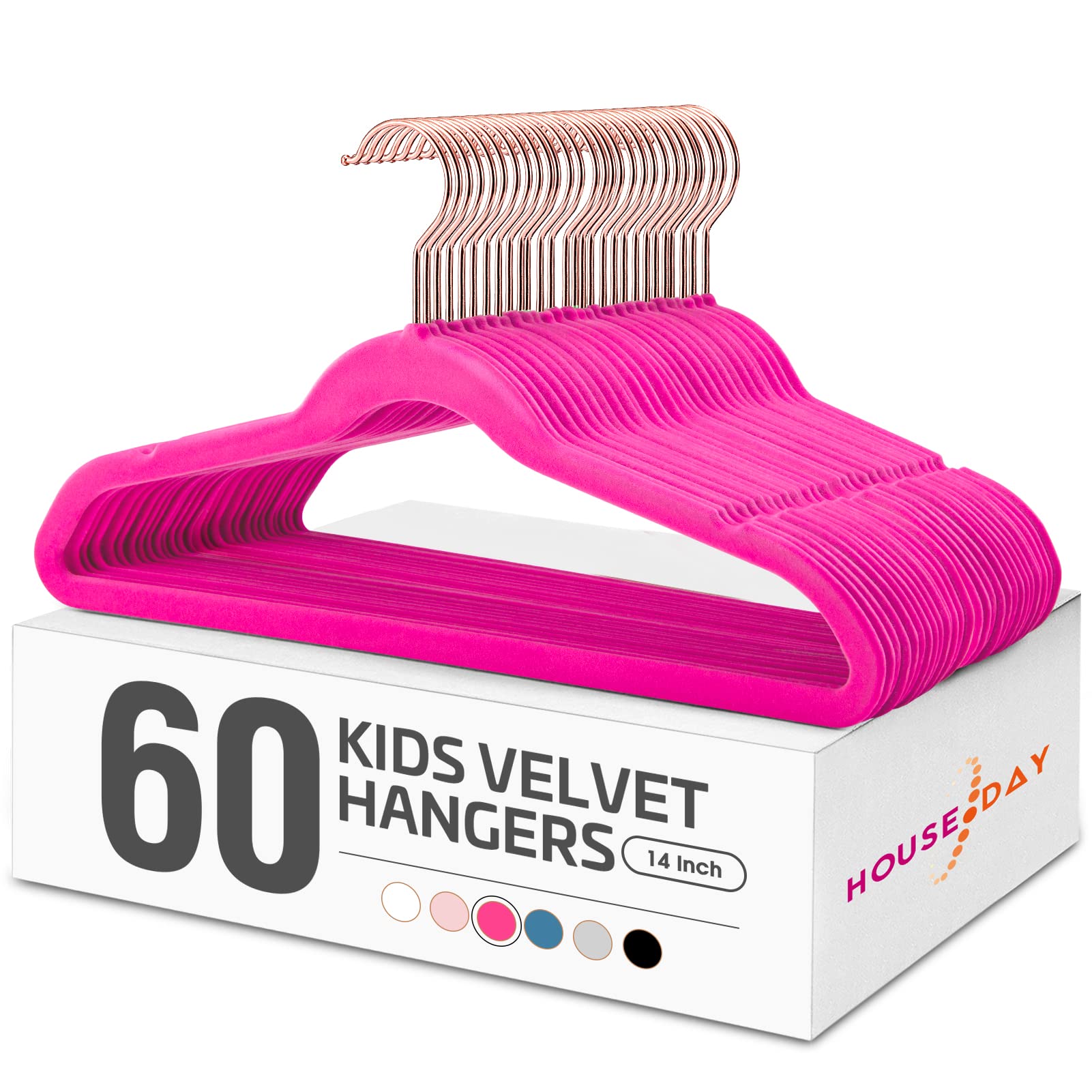 Photo 1 of HOUSE DAY Velvet Kids Hangers 60 Pack, Premium Childrens Hangers for Closet, Ultra Thin Cute Clothes Hanger, Non Slip Small Felt Hanger 14 Inch for Kids Clothes, Hot Pink