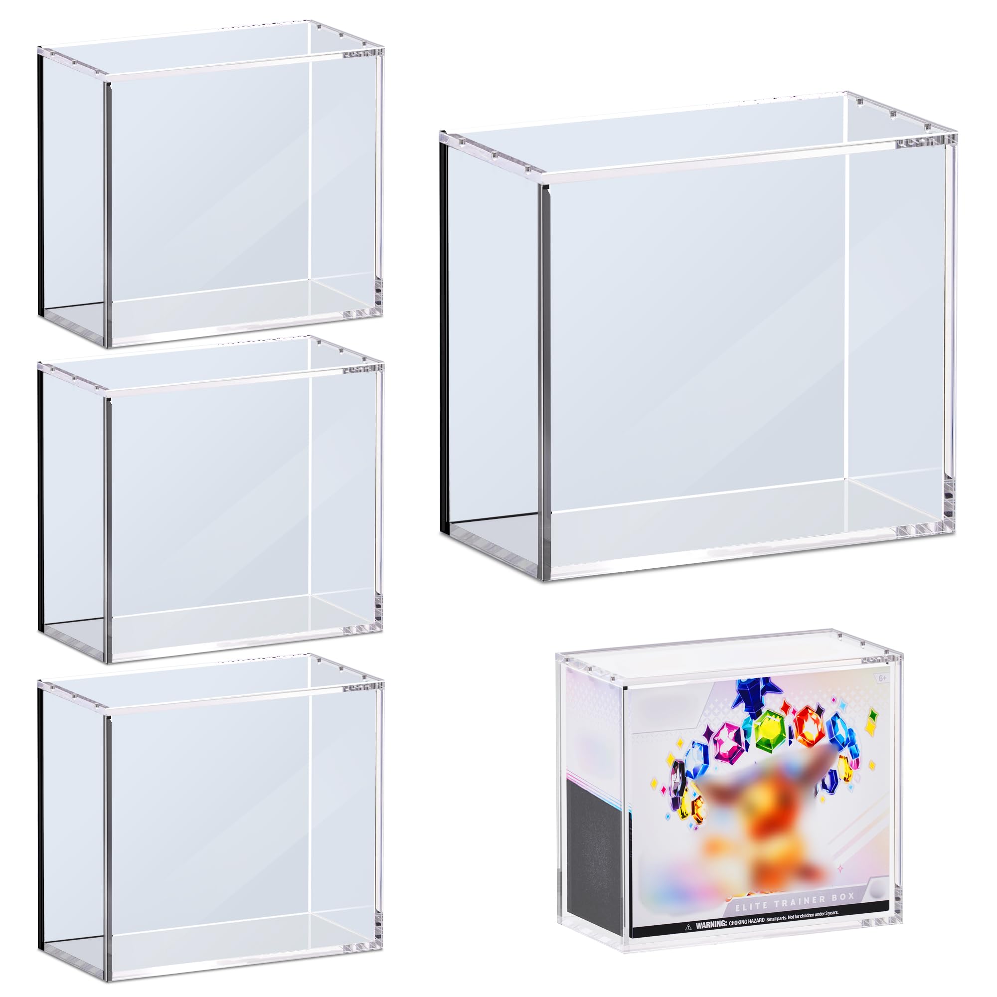 Kisbox 4 PCS ETB Protector Case, 5mm ETB Acrylic Display Case, Clear Ultra Acrylic Boxes for Display Compatible with Elite Trainer Box, Dustproof and Waterproof Display Box