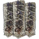 ESPOIR & AMOUR Lavender Sage - 3 Spiritual White Sage & Lavender Smudge Stick for Cleansing Negativity - 4 Inch Hand-Tied Stick
