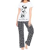 Disney Womens Pajamas | Minnie Mouse Pajama Set | Cotton Pajamas for Women Size XLarge White