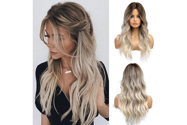 Esmee Long Wavy Ombre Brown to Blonde Wigs for Women Synthetic Hair Heat Resistant Ombre Wig for Daily Party Cosplay Use-24In
