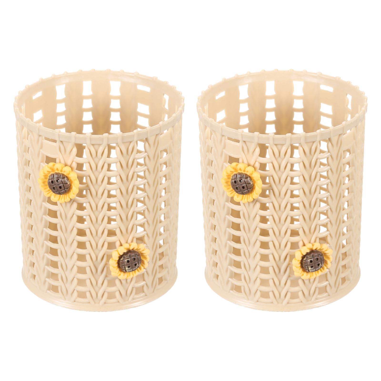 PATIKIL Pencil Holder, 2 Pack Plastic Pen Holder for Desk Cute Pencil Holders Sunflower Cup Organizer Mesh Makeup Brush Holder Stationery Storage, Brown