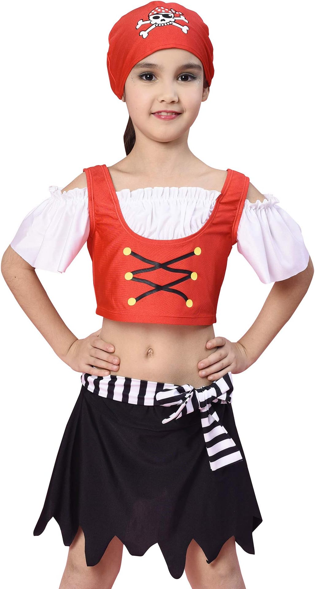 Girls Swimsuit Costume, Pirate Dress Up Swimwear Pool Beach Bathing Suit with Swimming Cap