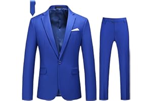 MOGU Mens Slim Fit 2 Piece Suit One Button Notch Lapel Tuxedo for Prom (Suit Jacket + Pants)