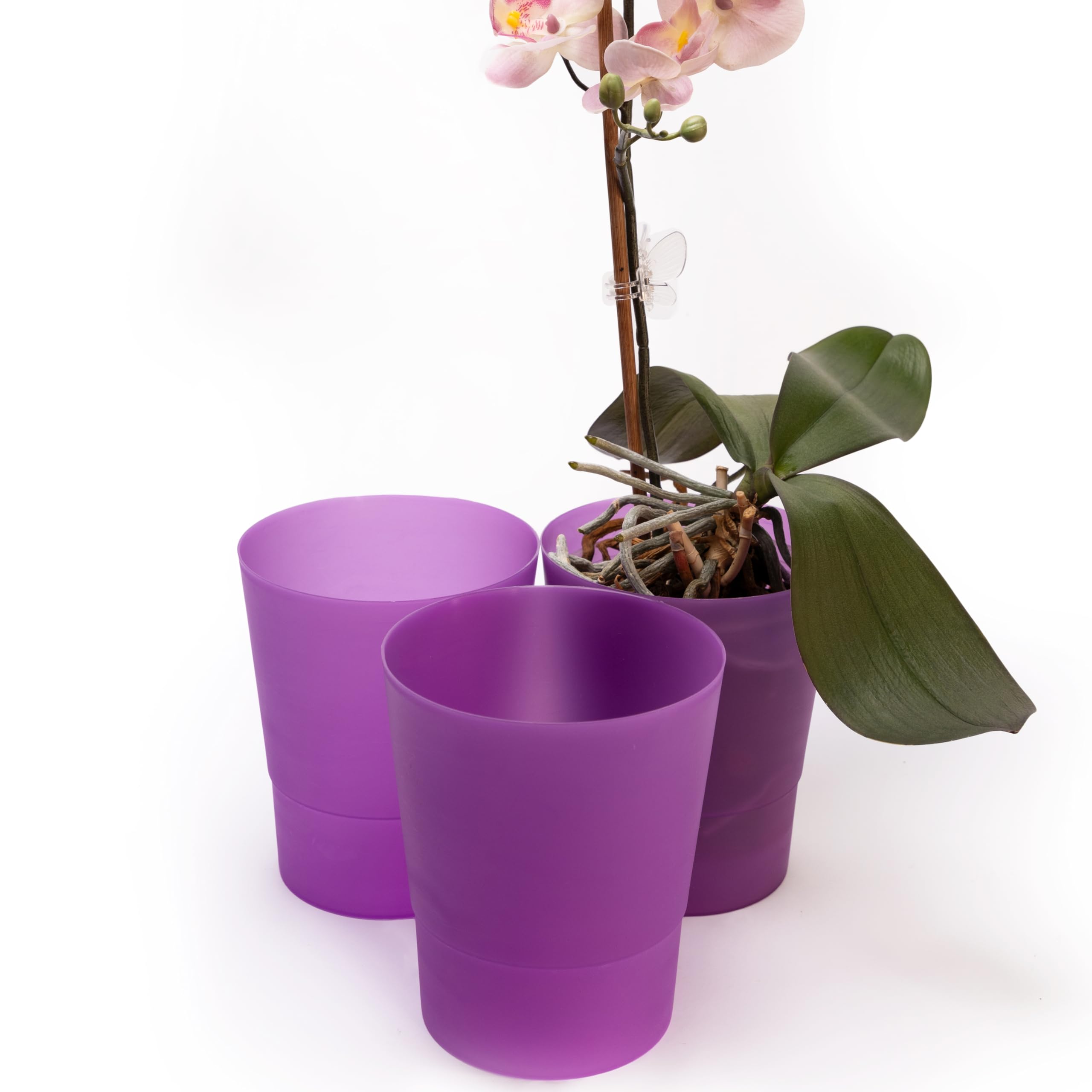 Home Garden Ornaments small orchid pots 12cm / 4.7 inch – Set of 3 Decorative Plastic Plant Pots Indoor, Flower Pots with Matte Finish (Purple)