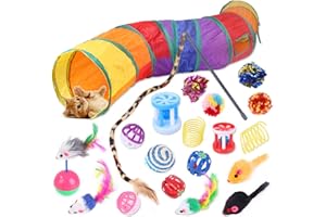 Yocvikey Cat, Kitten Toy with Collapsible Rainbow Tunnel for Indoor Cats, Interactive Toy Set Include Crinkle Ball, Jingle Bells, Spring Toy, Mouse Toys for Cats, Kitty
