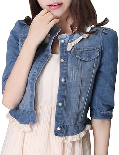 denim jacket with lace trim