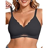 Vertvie Bras for Women Wireless Comfortable Push Up Bra Scalloped Seamless Full Coverage No Underwire Supportive T Shirt Bras