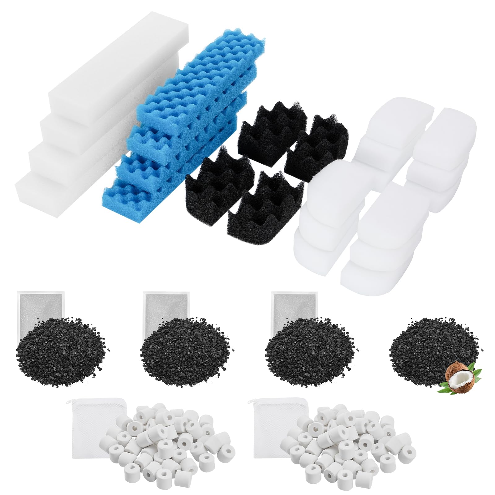Photo 1 of PROUDSCREW 30 Pack Replacement Filter Media Kit Compatible with Fluval 306/307 Aquarium Filters, Including Bio Ceramic Rings, Activated Carbon, Blue, White & Black Bio Foam Value Pack