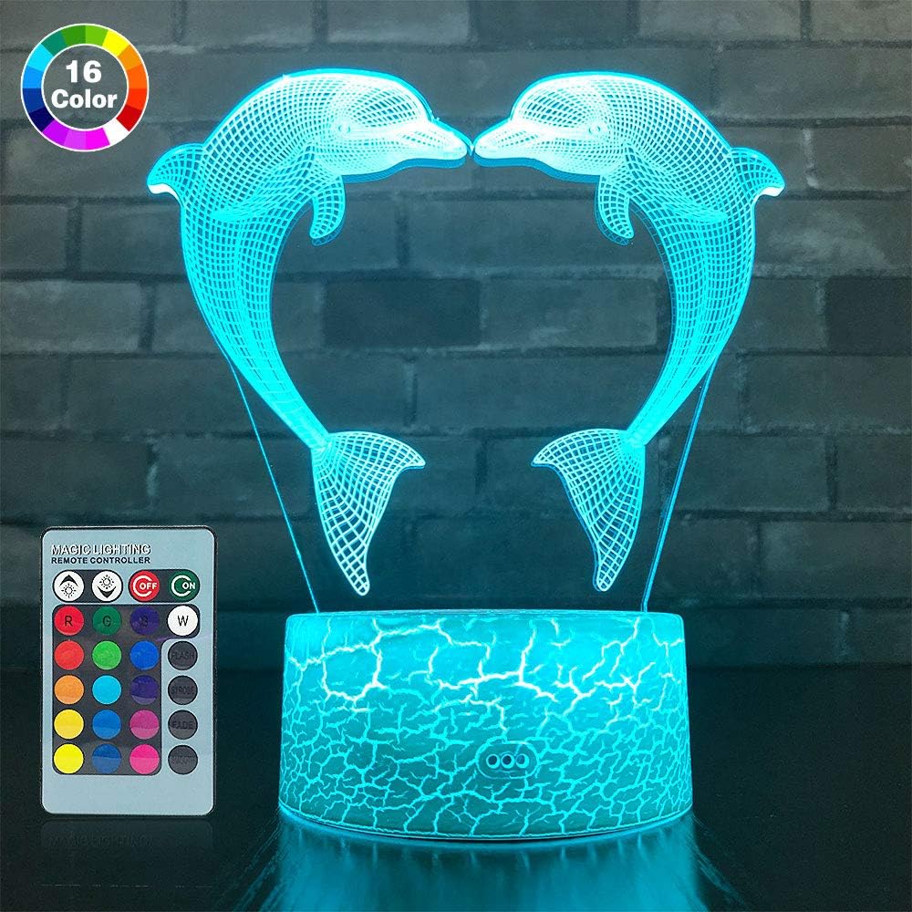 SETIFUNI Dolphin Gifts, 3D Dolphin lamp 16 Colors Change with Remote