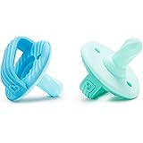 Munchkin Sili-Soothe & Teethe, Silicone Pacifier & Teether, 2 Pack, Blue/Green