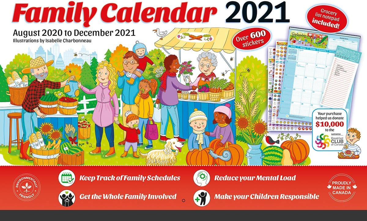 Family Calendar Calendar 2021 Aug 2020 to Dec 202115'' x