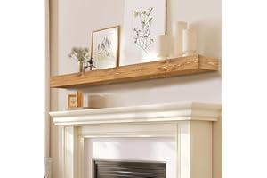 YLYHSST Fireplace Mantel Handmade, 3'' Thick Wall Decor Long Floating Shelf, 60inch Rustic Wood Shelf with Invisible Brackets, Wood Color