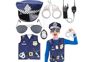 Keymall Kids Police Officer Costume Set 6 Pcs Including Cop Hat Vest Sunglasses Badge Walkie Talkie for Pretend Play Dress Up