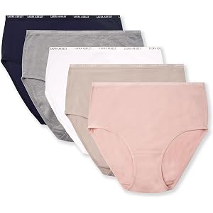 Laura Ashley Women's Cotton Brief Underwear Set, High-Waisted Panties for Women, 5-Pack