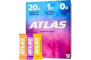 ATLAS PROTEIN BAR Atlas Bar – 20g Protein, 1g Sugar, 0g Seed Oils, 0g Sugar Alcohols (Variety Pack, 12 Count) (12 Count, Variety)