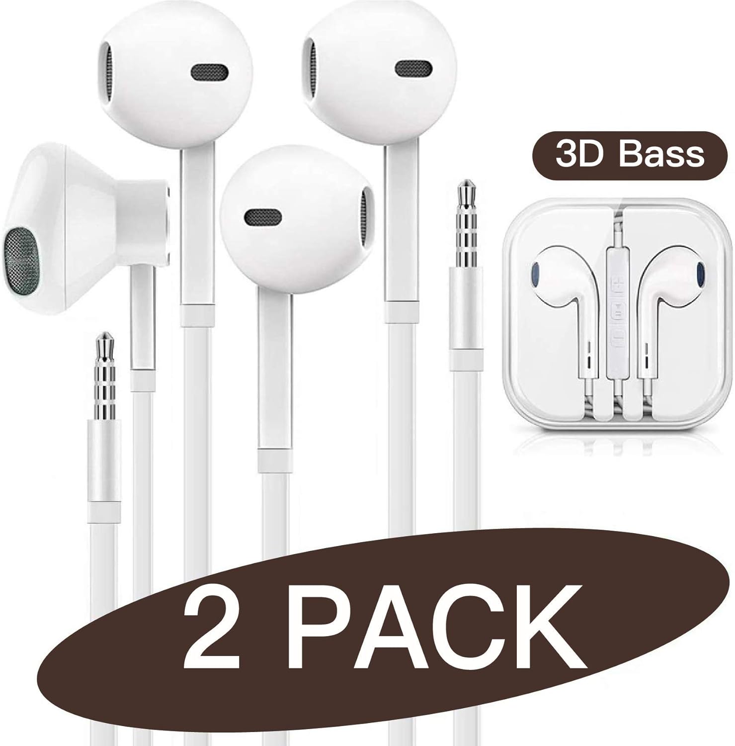 QIANXIANG 3.5mm in-Ear Wired Noise Cancellation Earbuds/Earphones/Headphones with Remote & Micphone Compatible with iPhone Apple 6s plus/6/5s/5c/Pad/S10 Android All 3.5 mm Audio Devices (2 Pack)