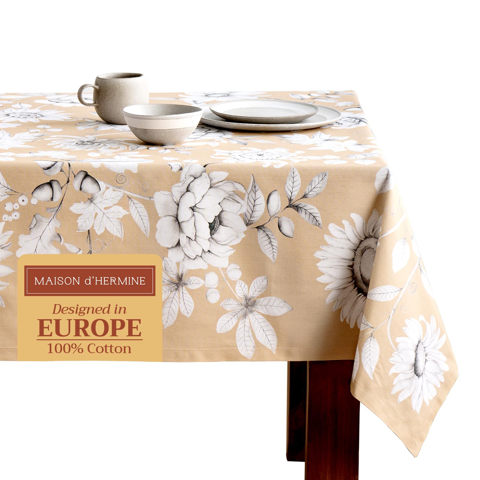 Maison d' Hermine Table Cloth Rectangle Table 100% Cotton 180 cm x 140 cm Tablecloth Reusable Everyday Use for Christmas Decorations Dining Farmhouse Home Party Festive (Pretty Autumn)