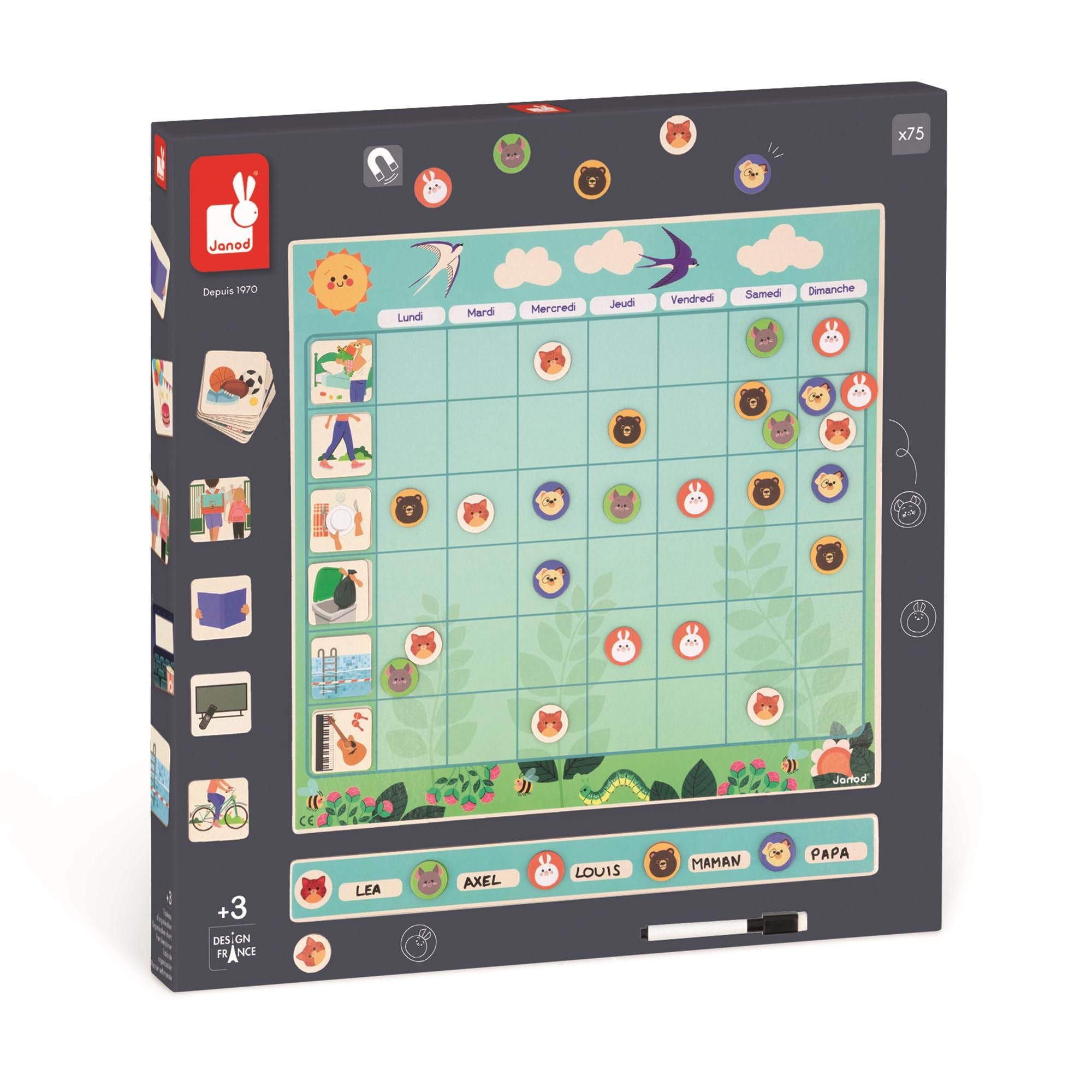 Janod - Organisation Chart - Magnetic Board + 97 Magnets - Learn about the Week and Organising - Cardboard Toy - 3 Years +, J05469