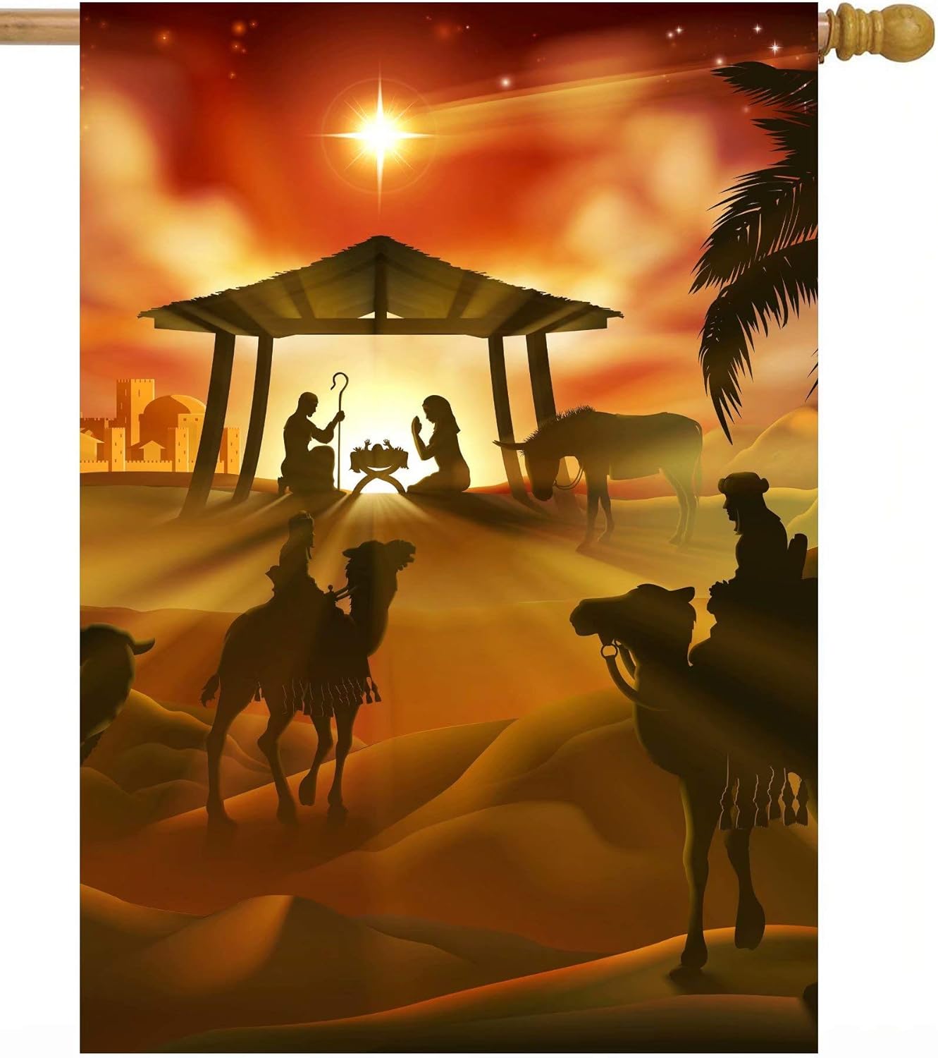 Pickako Christmas Story Sunset Winter Landscape House Flag 28 x 40 Inch, Double Sided Large Garden Yard Welcome Flags Banners for Home Lawn Patio Outdoor Decor