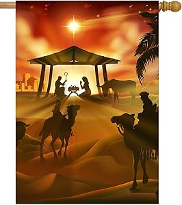 Pickako Christmas Story Sunset Winter Landscape House Flag 28 x 40 Inch, Double Sided Large Garden Yard Welcome Flags Banners for Home Lawn Patio Outdoor Decor